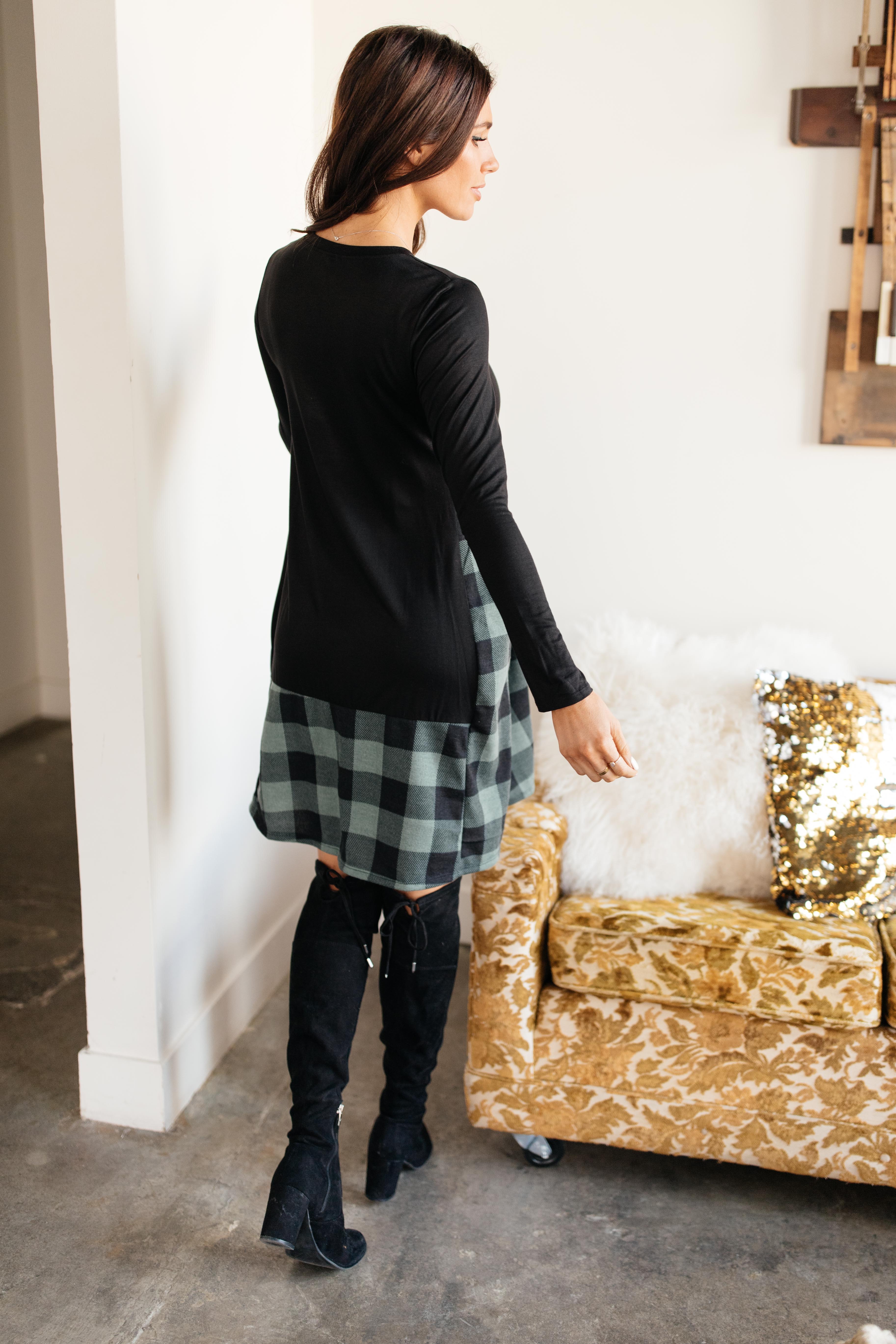 Hints Of Plaid Dress in Green