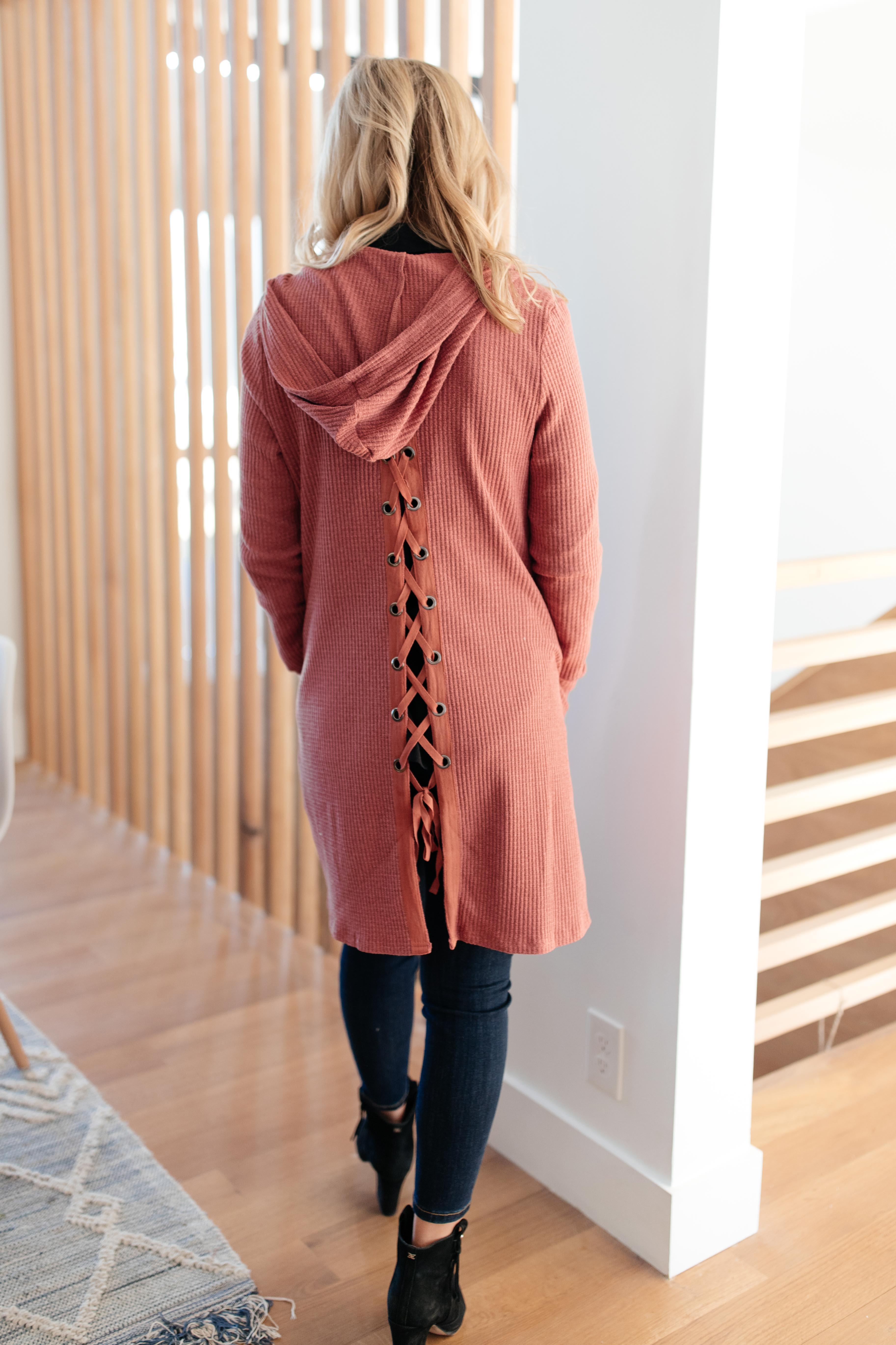 Hooded and Laced Cardigan in Blush