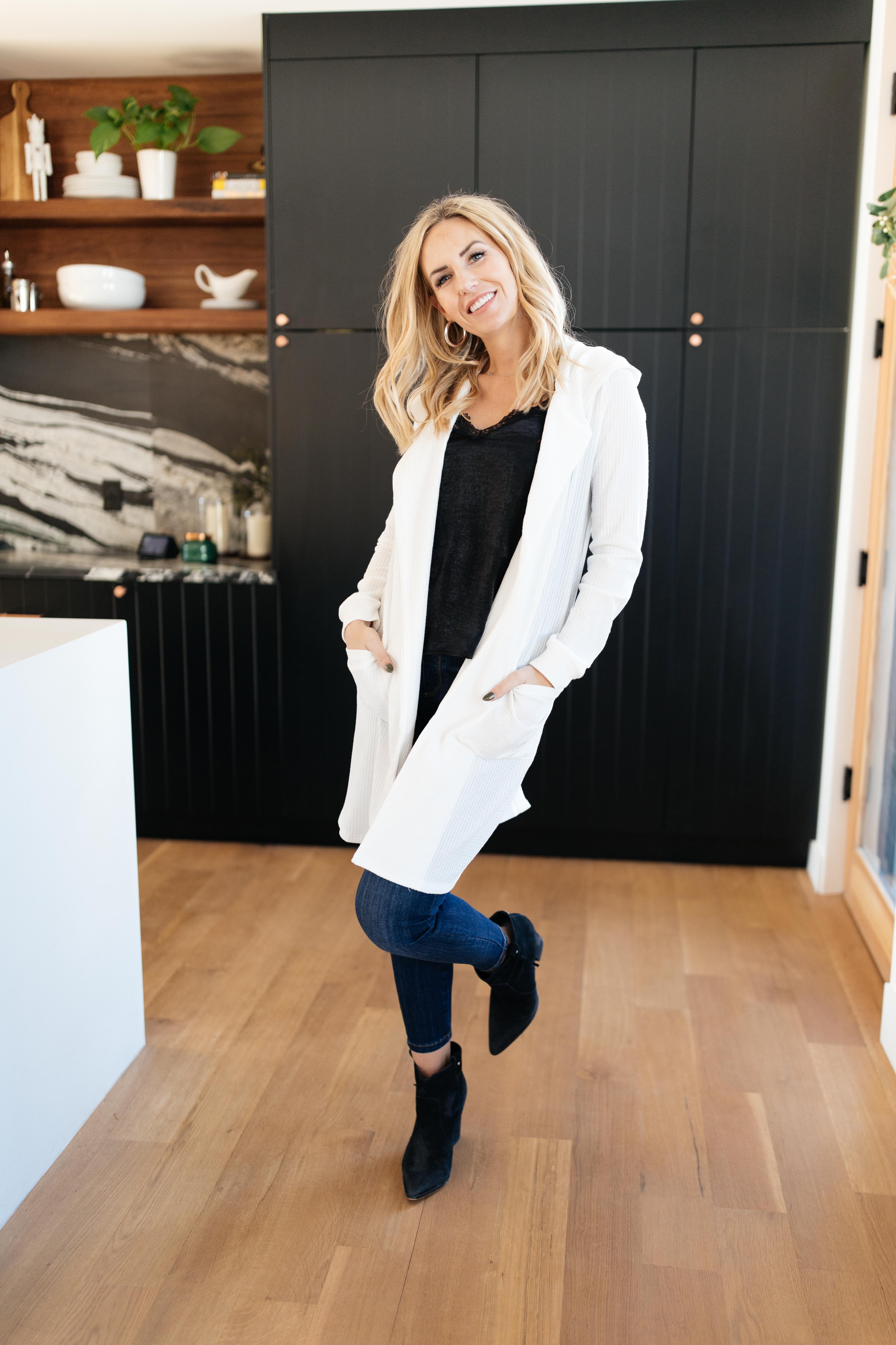 Hooded and Laced Cardigan in Off-White