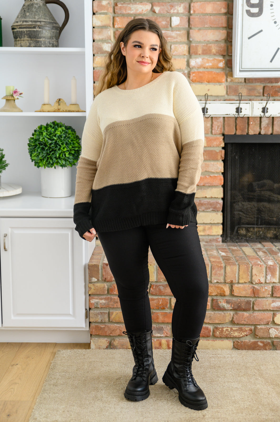 Hudson Color Block Sweater In Natural