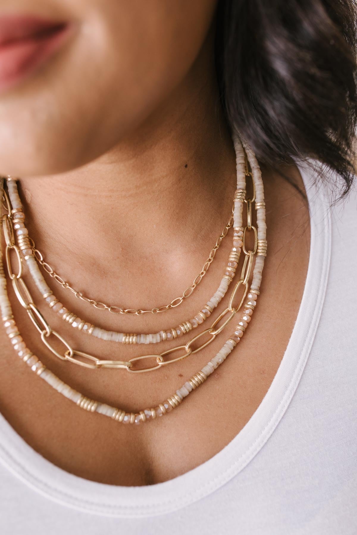 Layered Beads and Chain Necklace Set