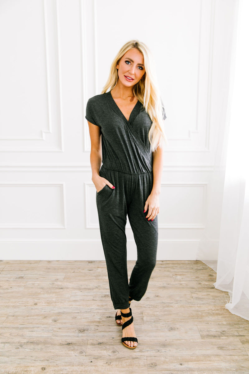 Let's Wrap Grey Jumpsuit - ALL SALES FINAL