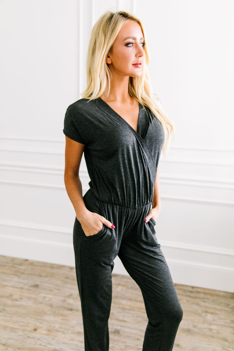 Let's Wrap Grey Jumpsuit - ALL SALES FINAL