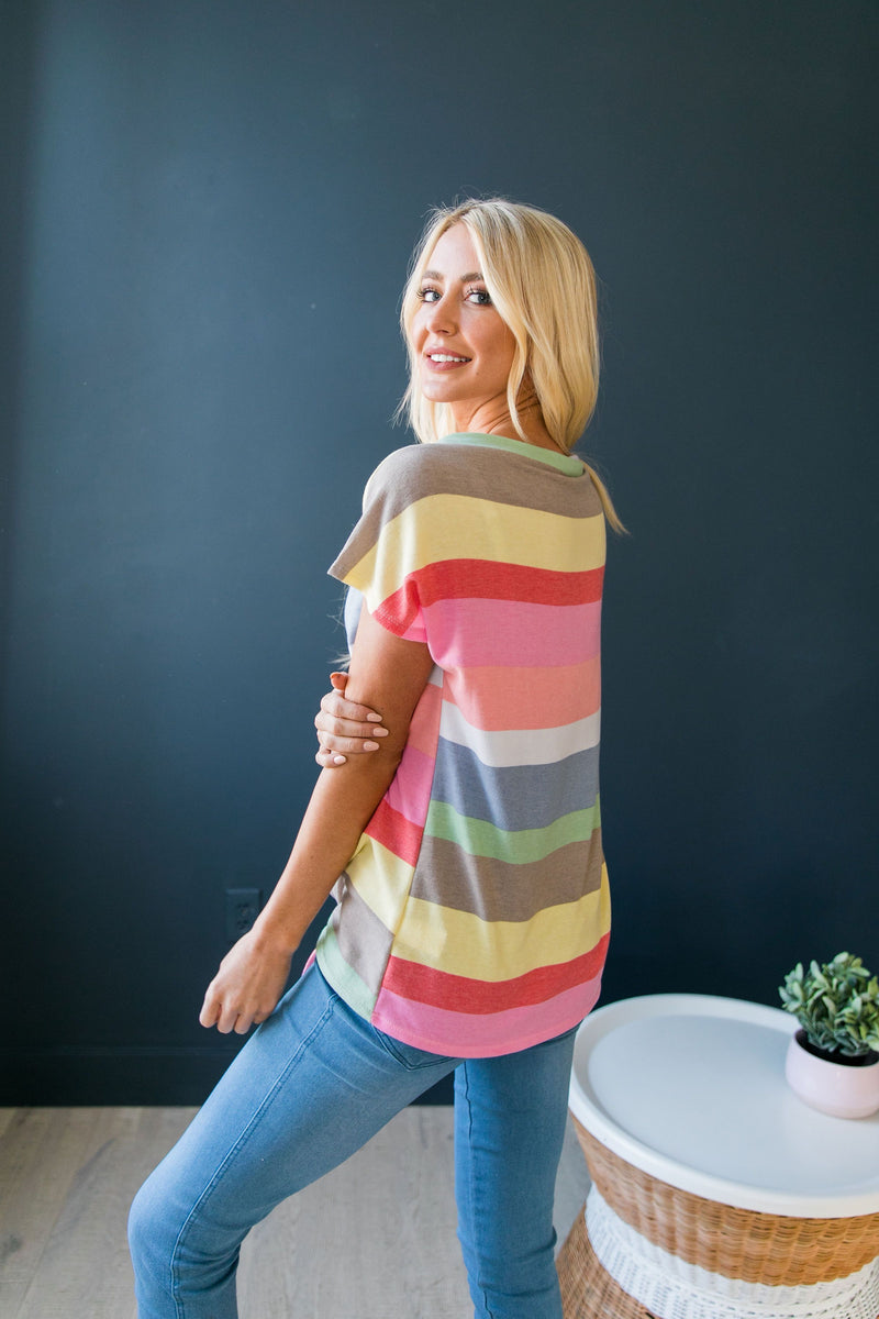 Pastel Rainbow Tie Front Top