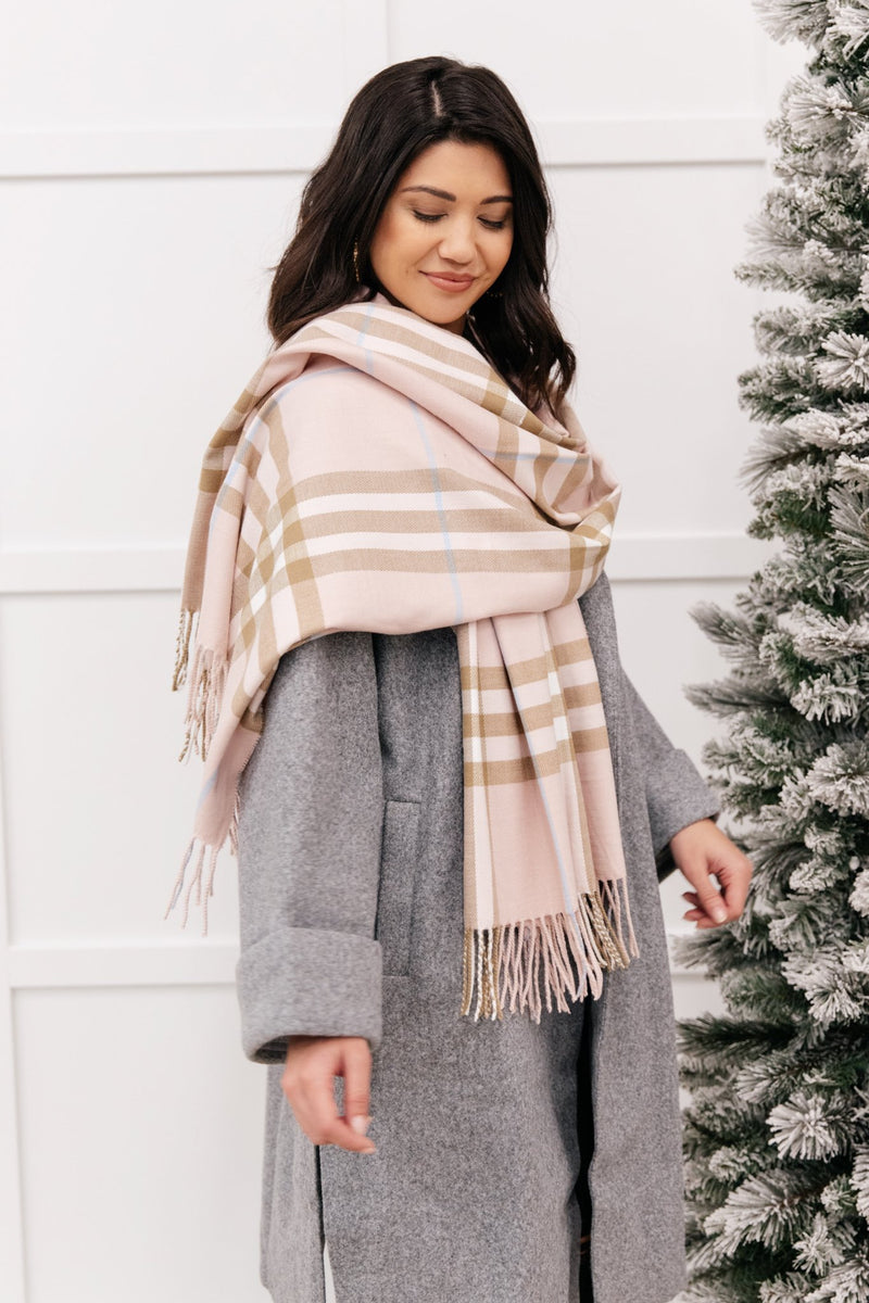 Plaid Winter Scarf In Pink