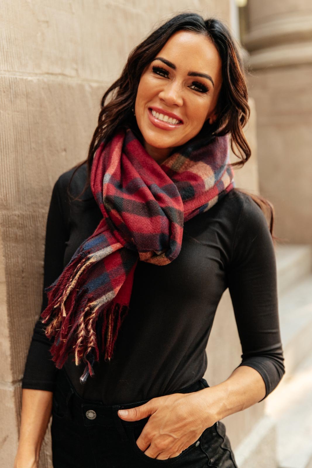 Plaid Winter Scarf in Burgundy