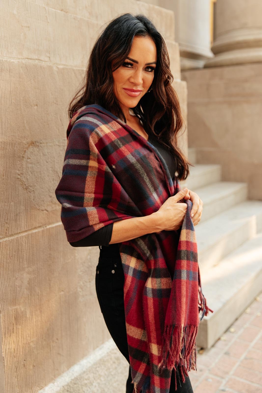 Plaid Winter Scarf in Burgundy
