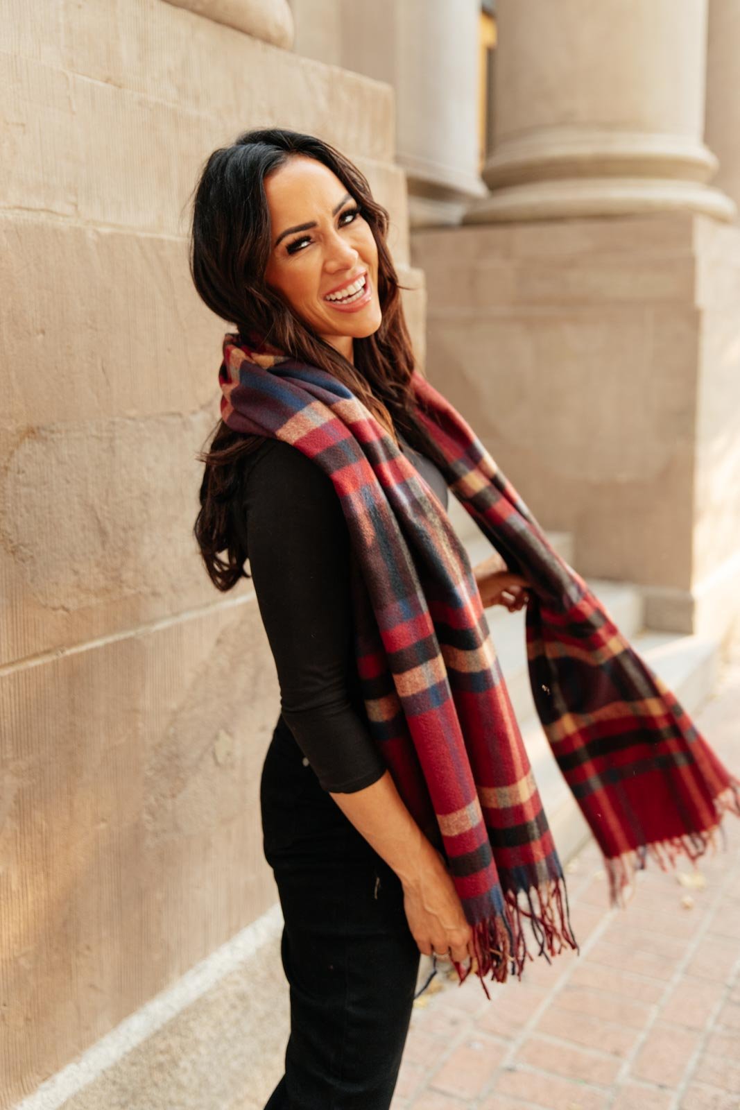 Plaid Winter Scarf in Burgundy