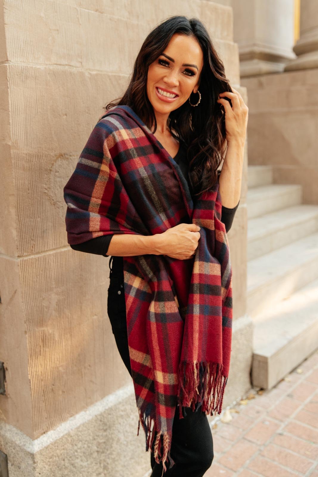 Plaid Winter Scarf in Burgundy