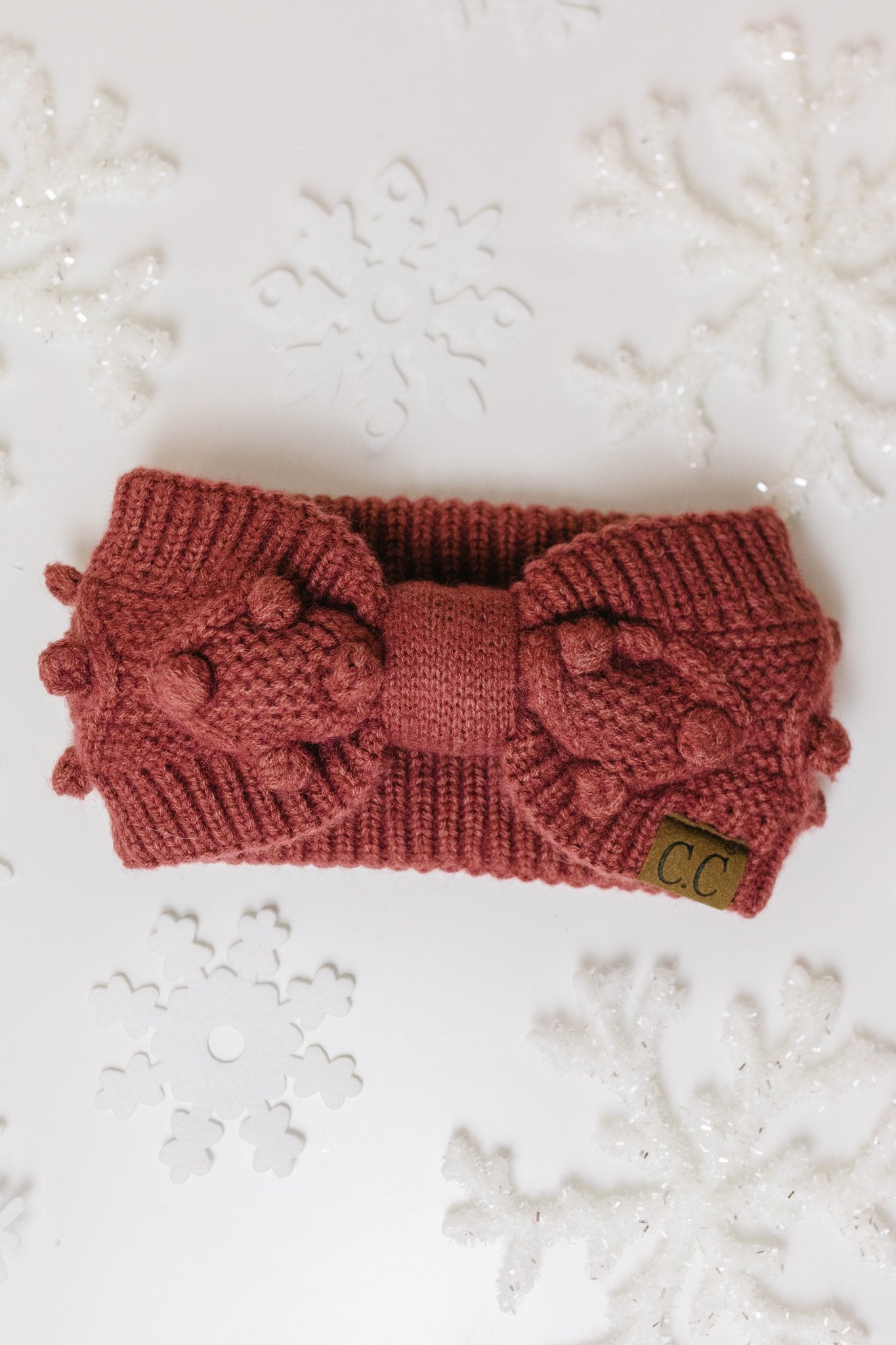 Pom Knit Head Wrap In Coco Berry