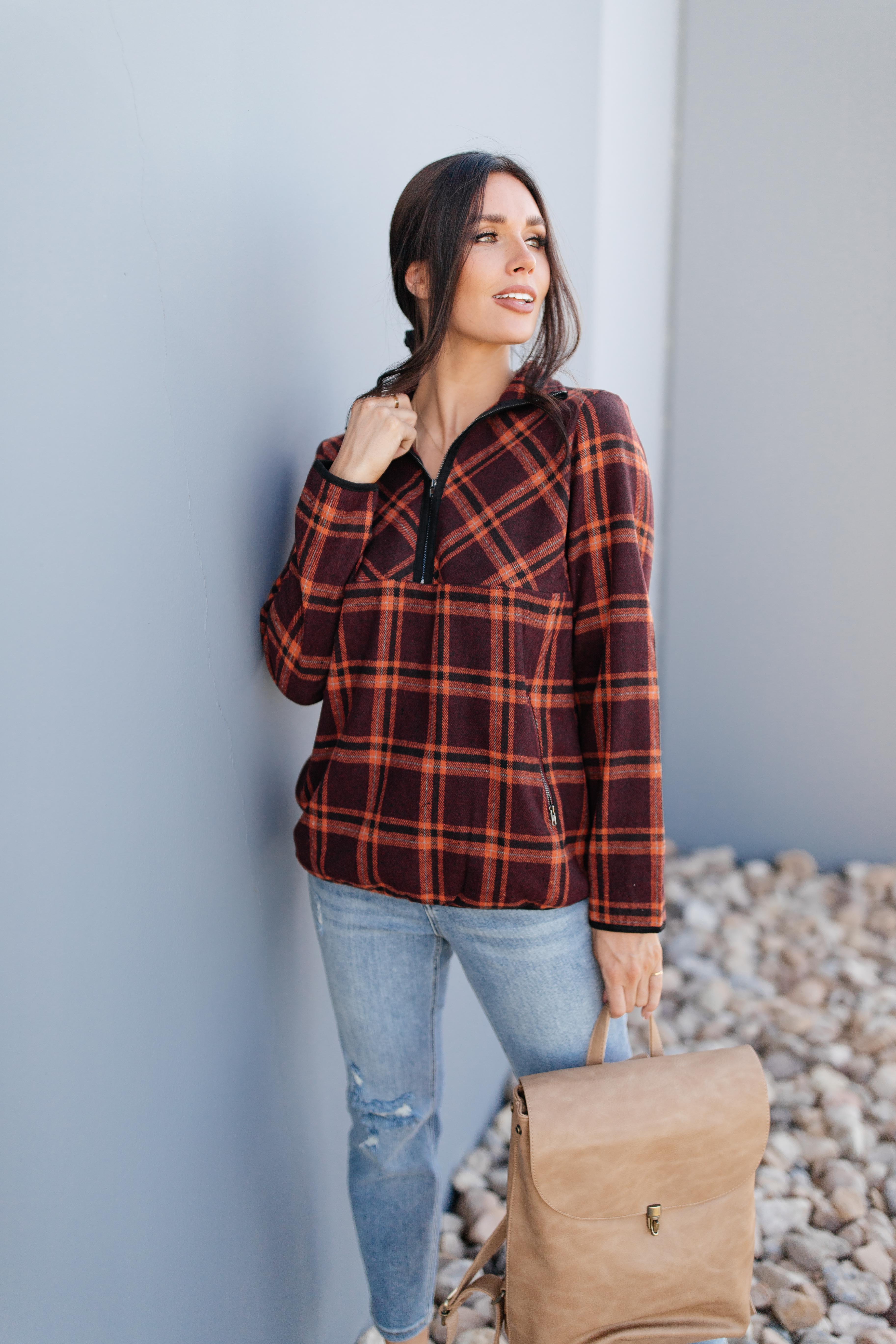 Pretty Plaid Half Zip Pullover
