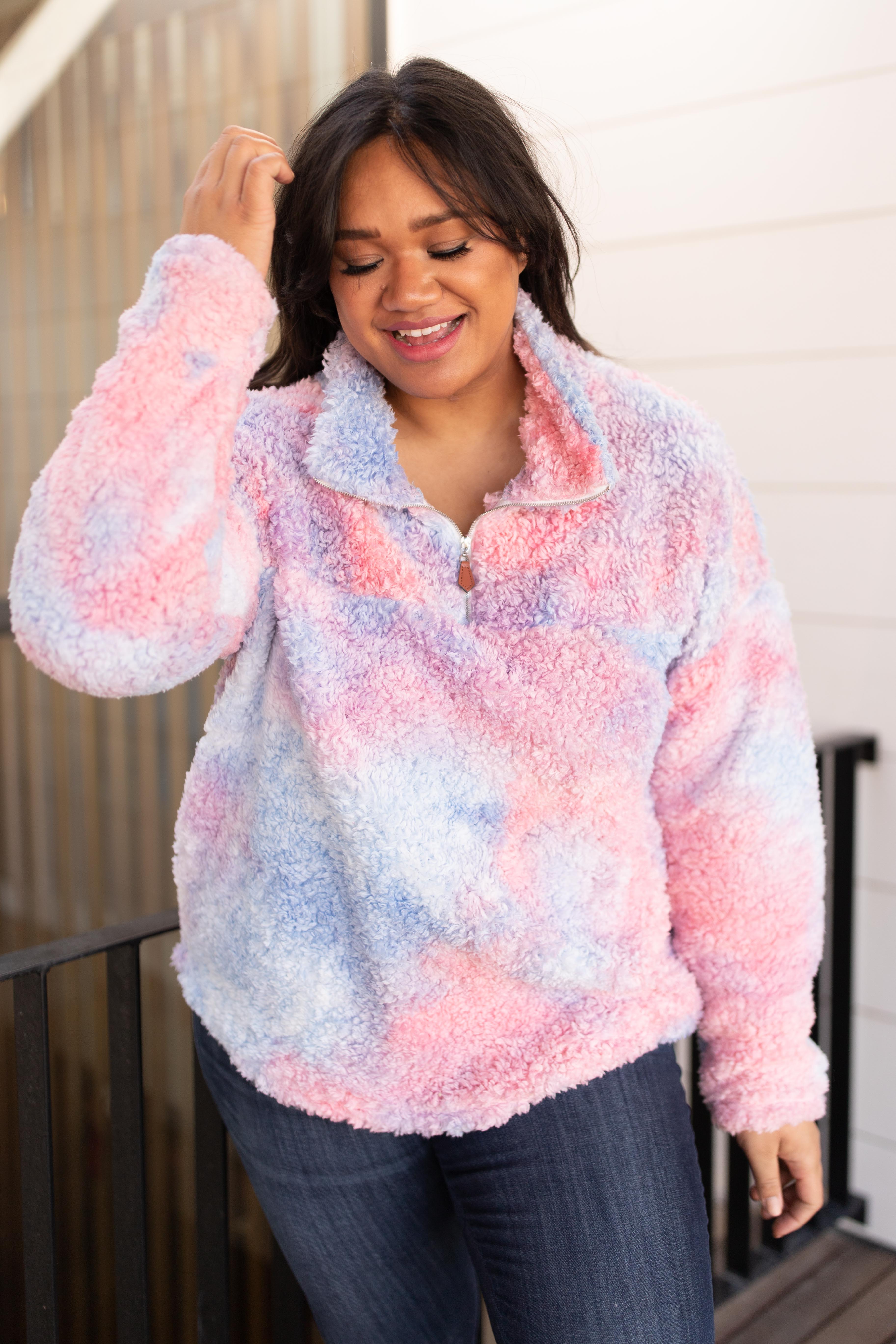 Shades and Sherpa Pullover in Cotton Candy