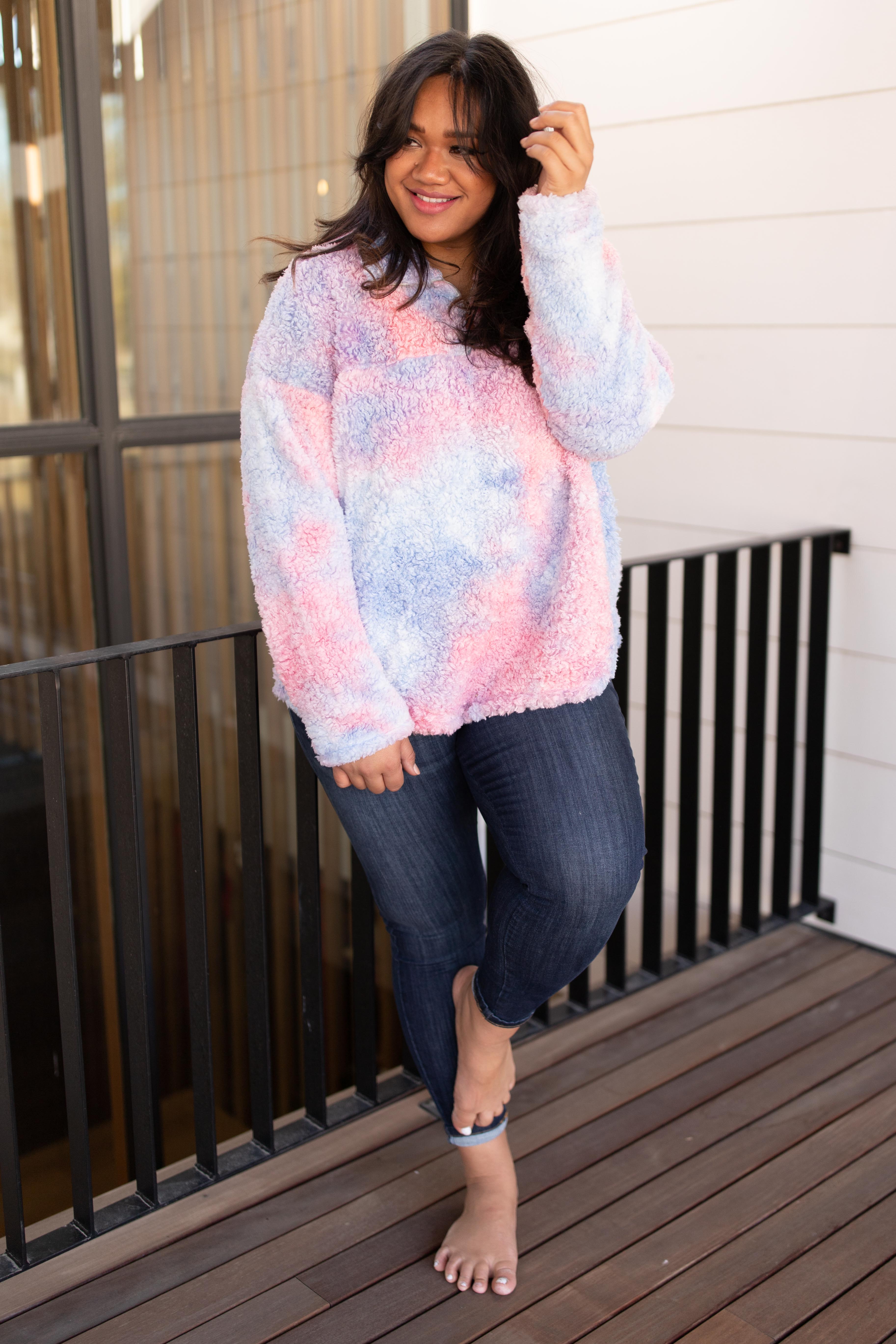 Shades and Sherpa Pullover in Cotton Candy