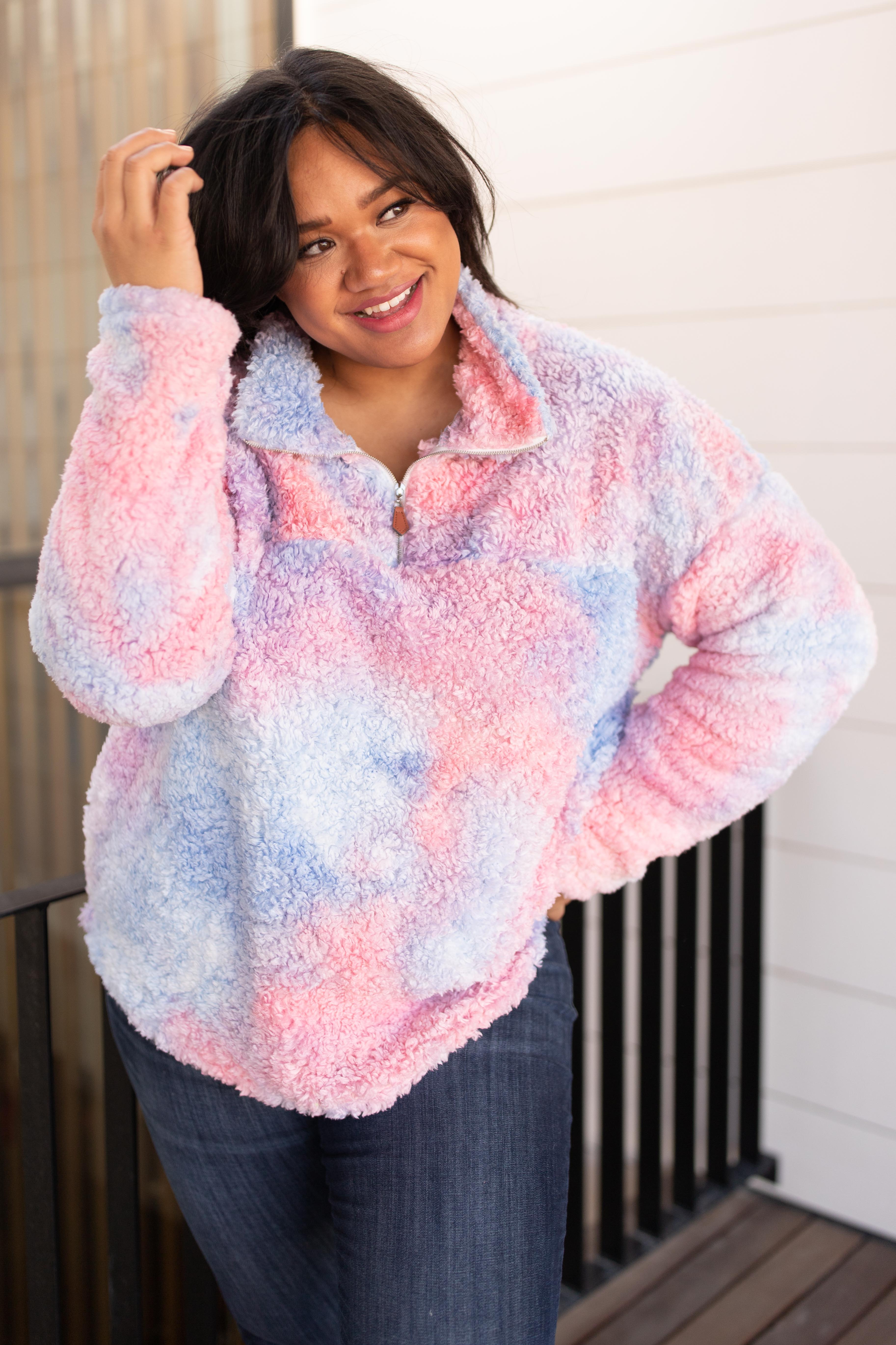 Shades and Sherpa Pullover in Cotton Candy