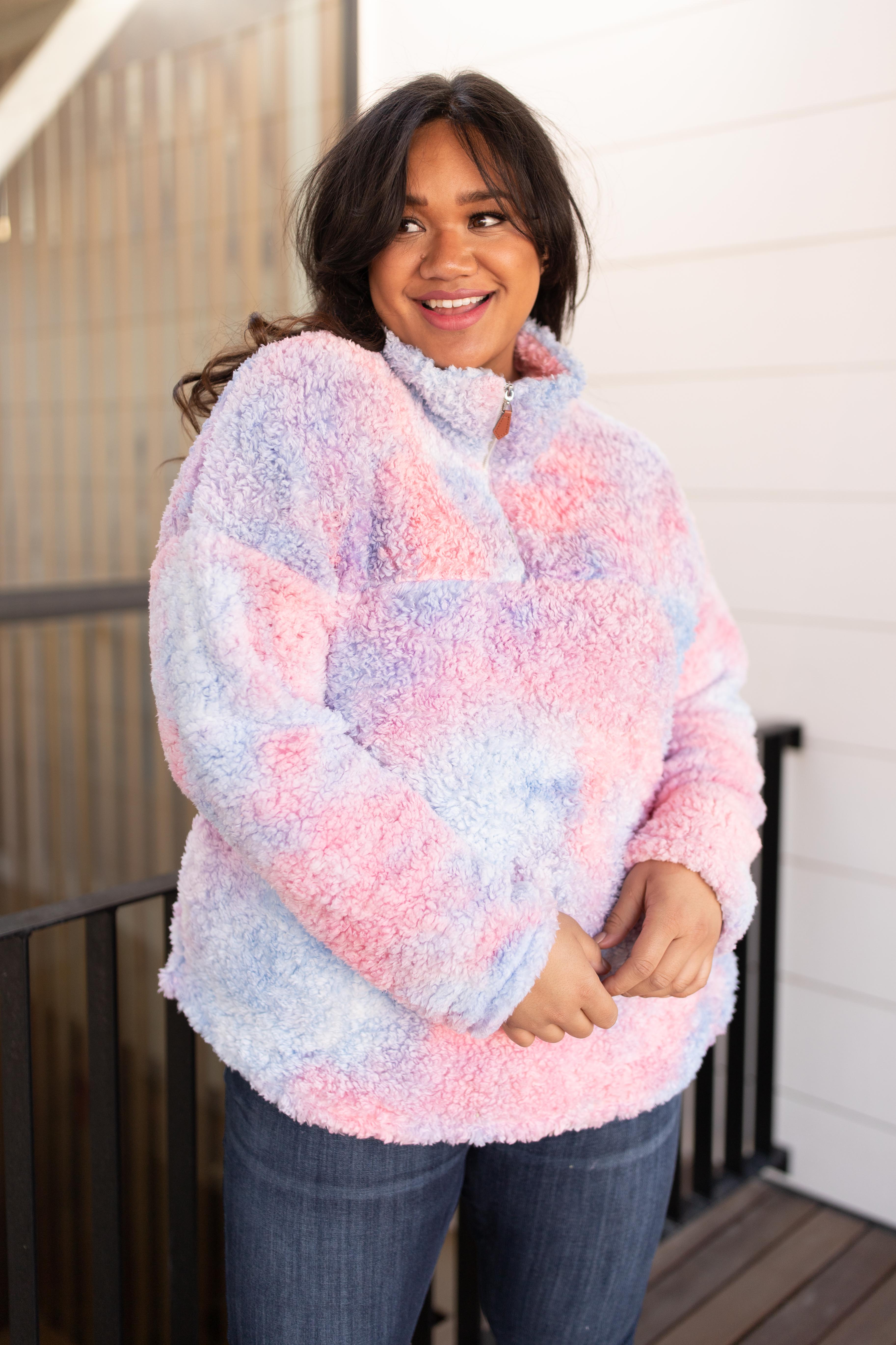 Shades and Sherpa Pullover in Cotton Candy