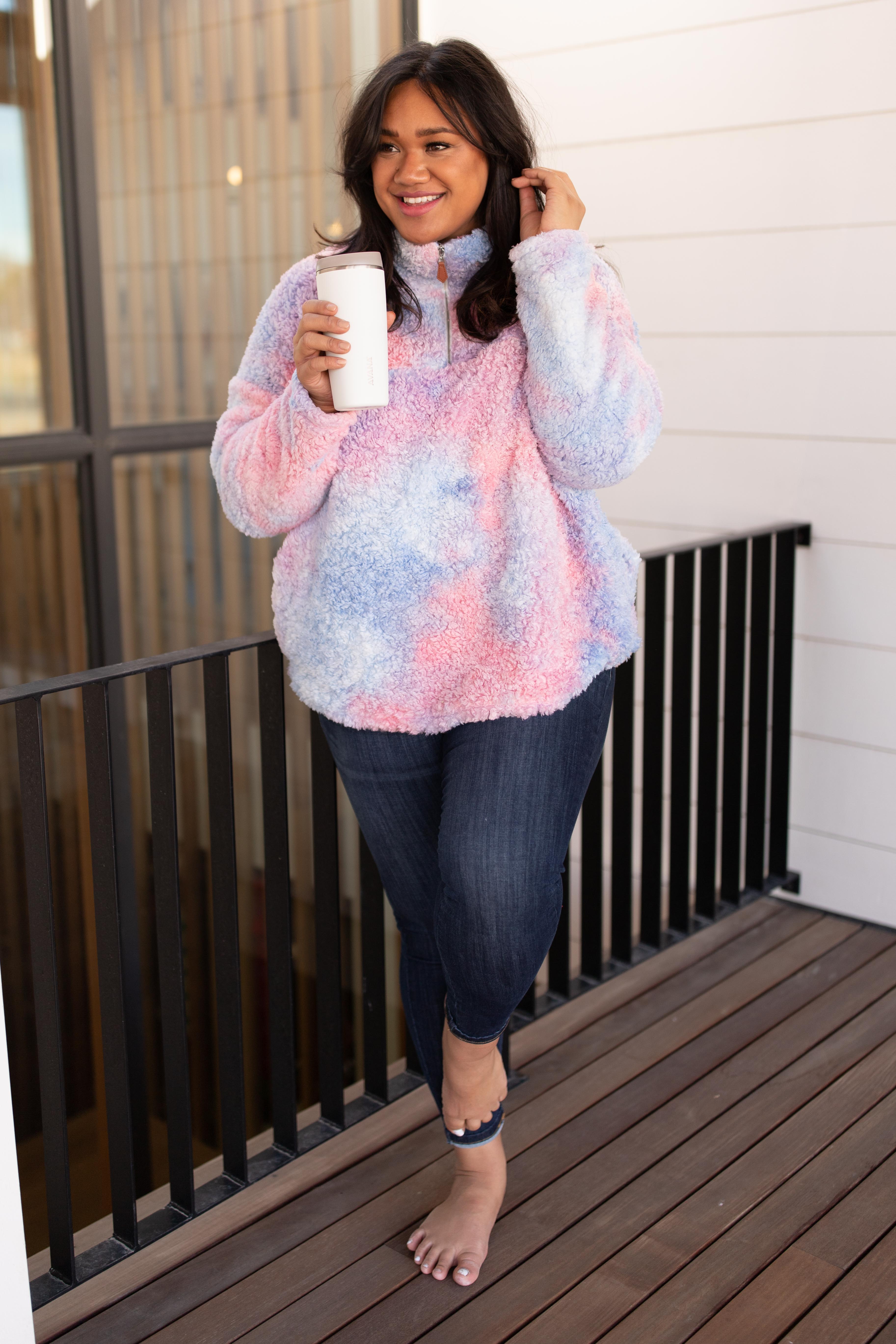 Shades and Sherpa Pullover in Cotton Candy