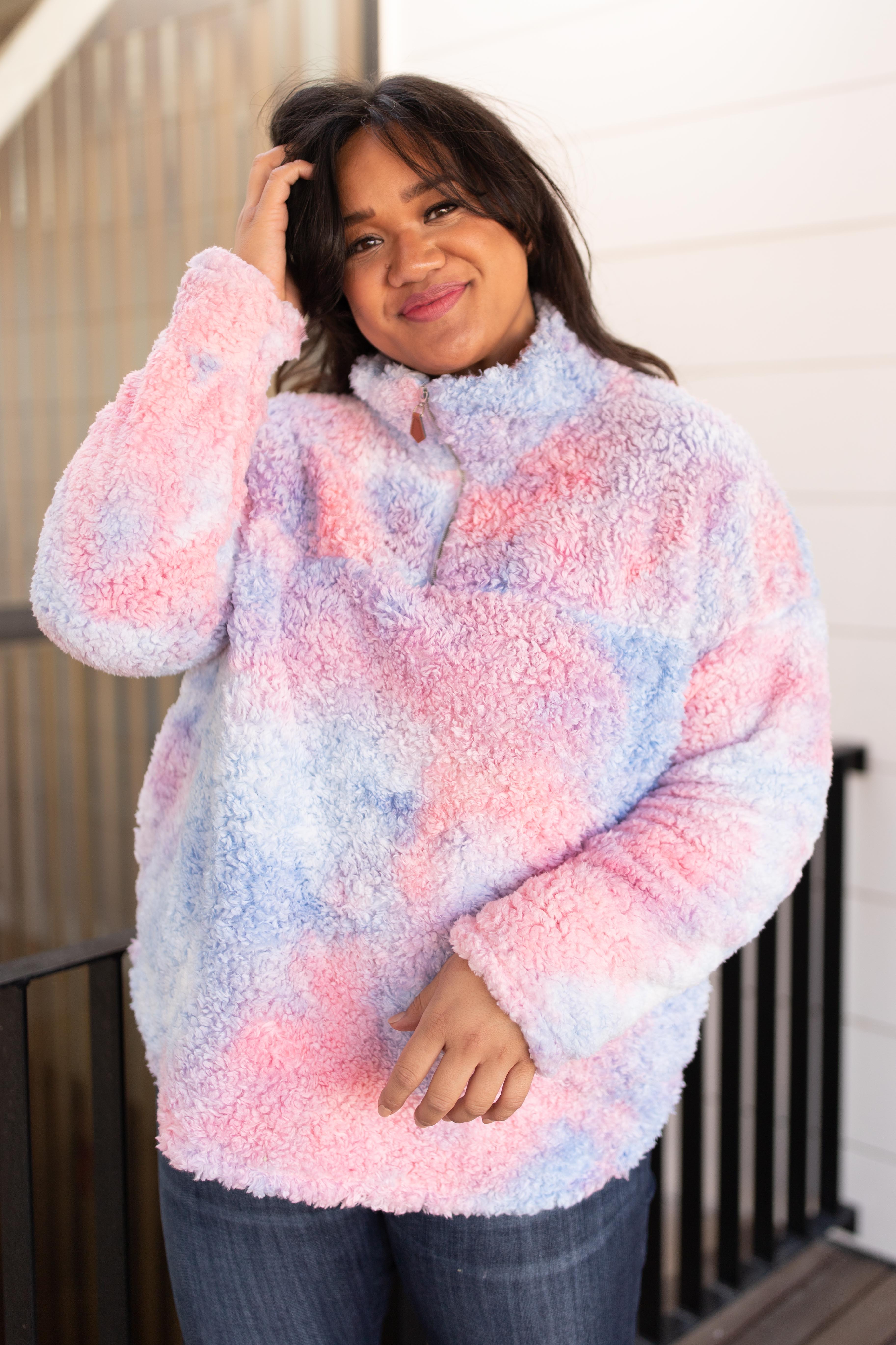 Shades and Sherpa Pullover in Cotton Candy