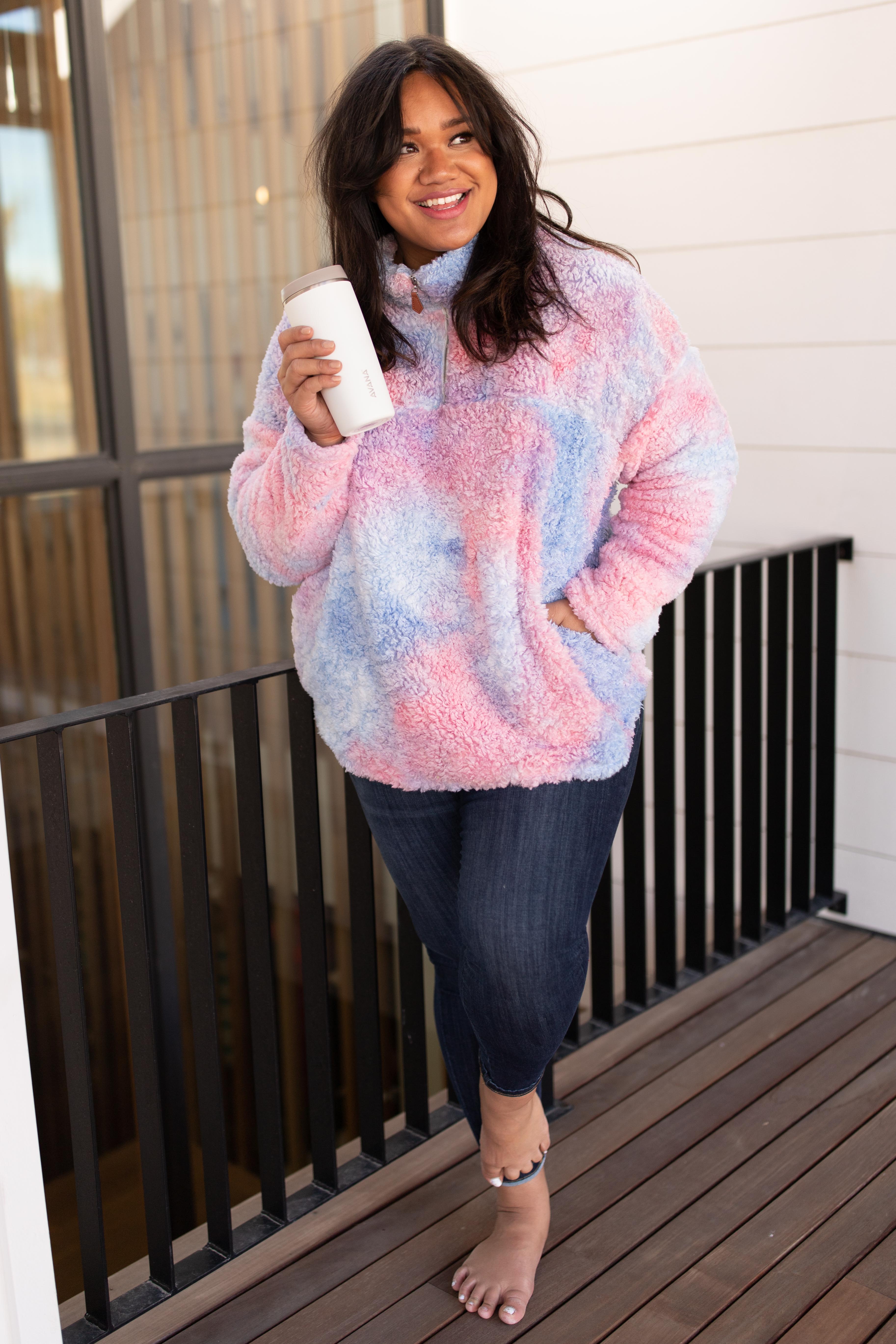 Shades and Sherpa Pullover in Cotton Candy