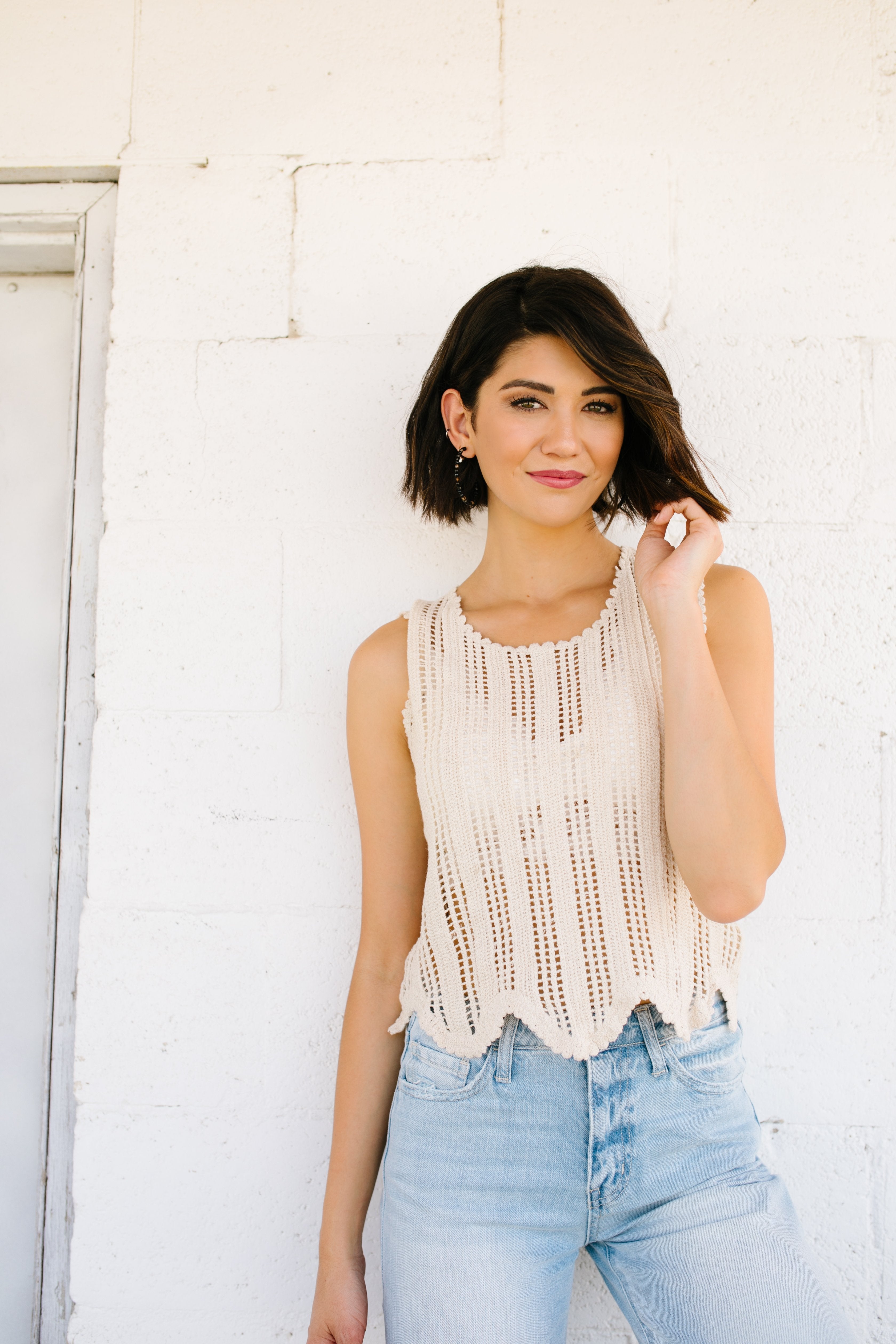 Sheer Scalloped Sweater in Ivory
