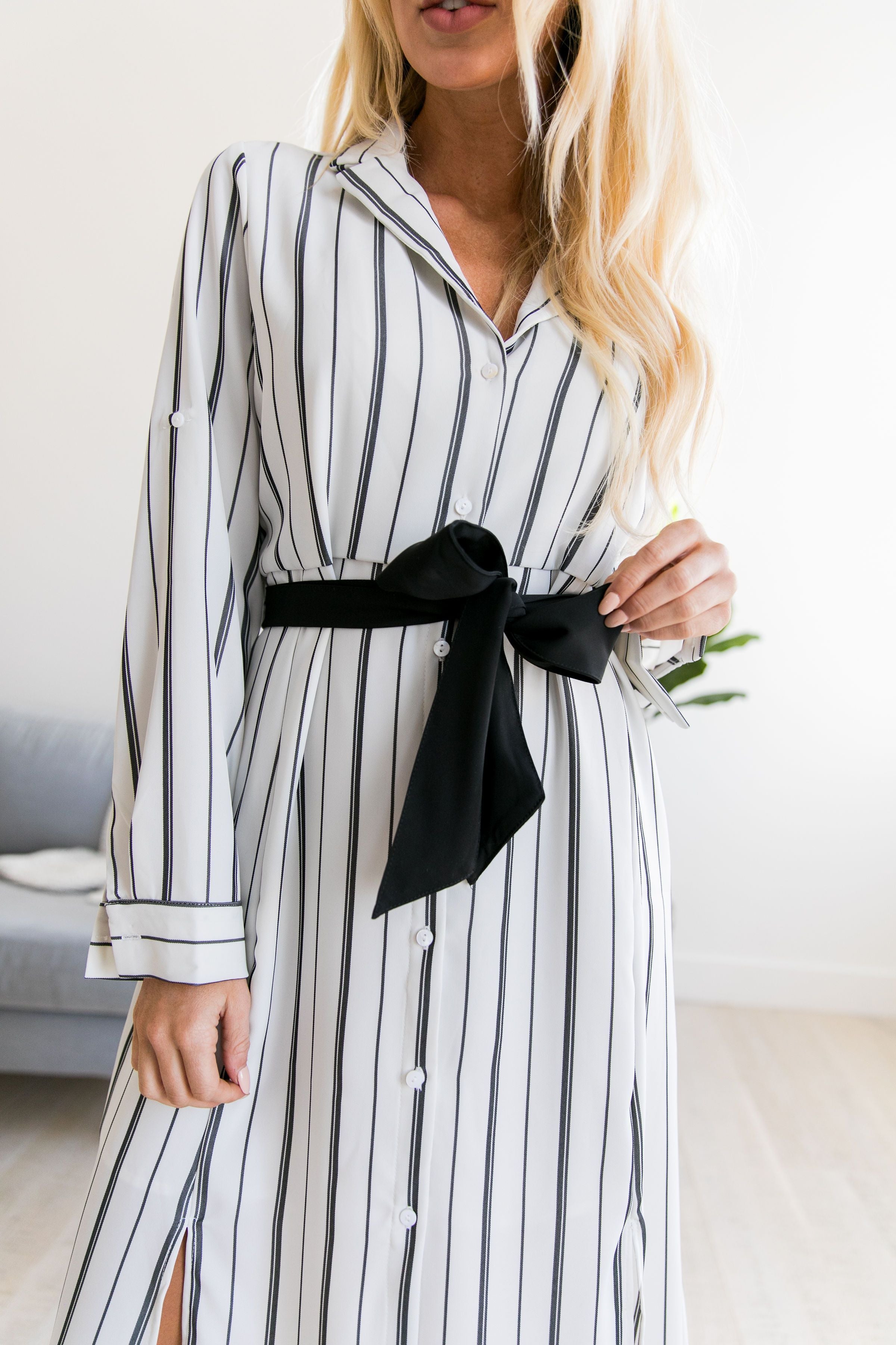 Sophisticated Stripe Midi Dress - ALL SALES FINAL