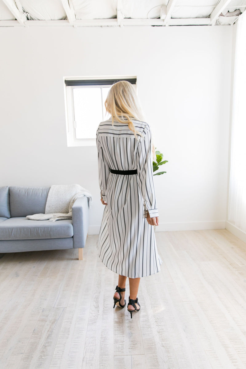 Sophisticated Stripe Midi Dress - ALL SALES FINAL