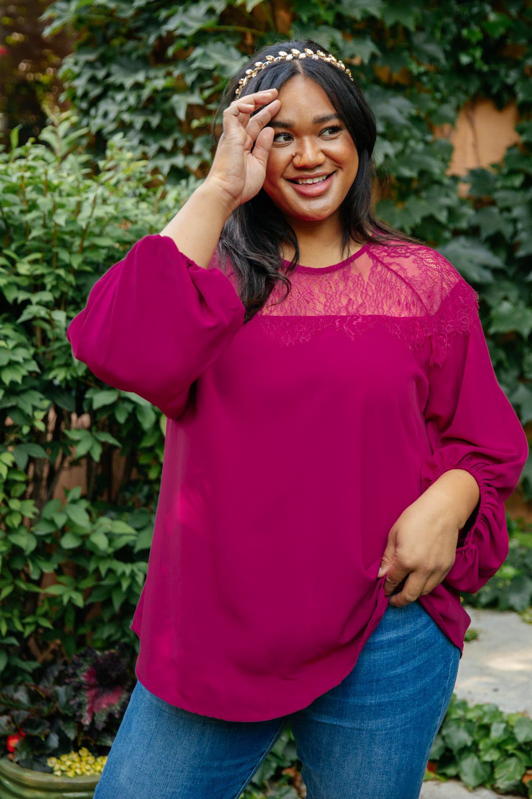 Straight Laced Blouse In Berry