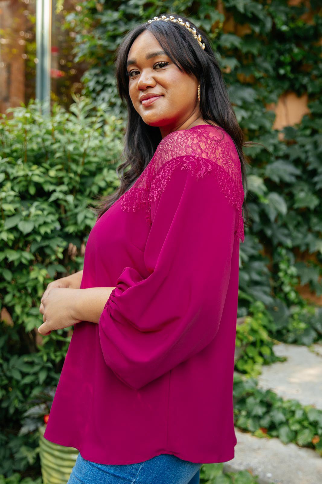 Straight Laced Blouse In Berry