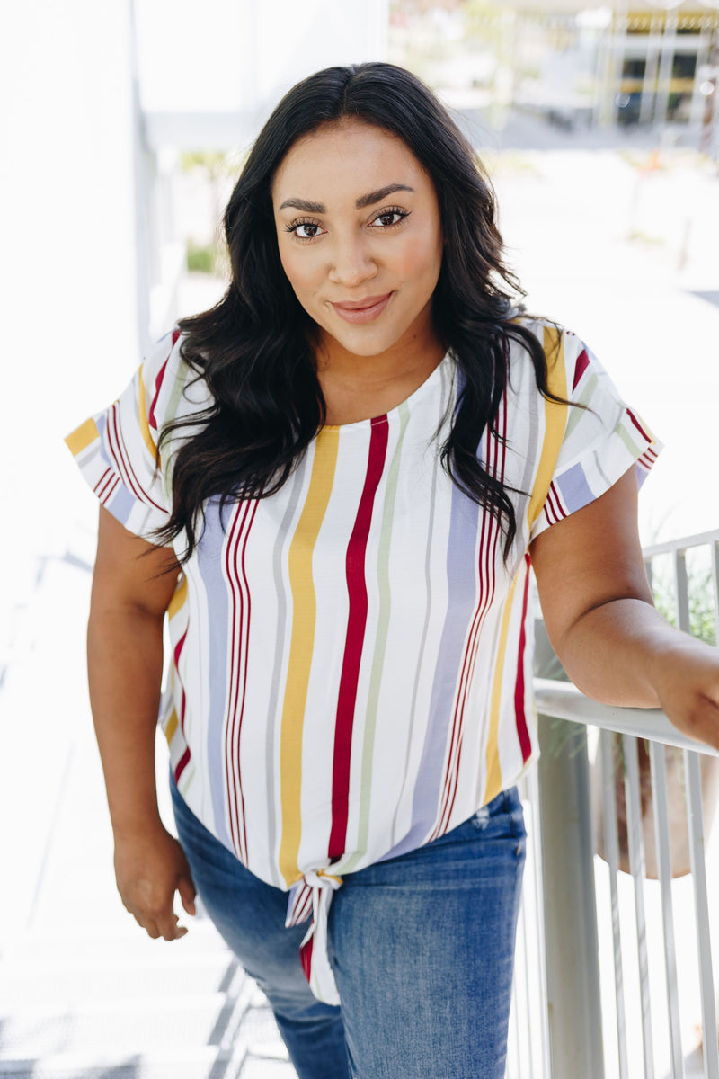 Striped Simplicity Tie-Front Top