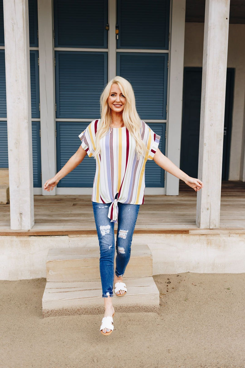 Striped Simplicity Tie-Front Top