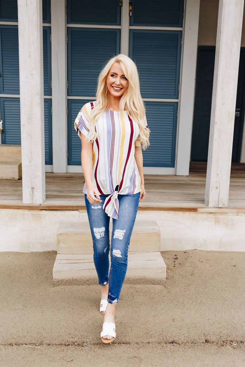 Striped Simplicity Tie-Front Top