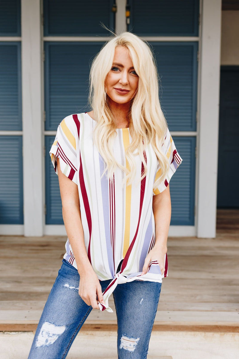 Striped Simplicity Tie-Front Top