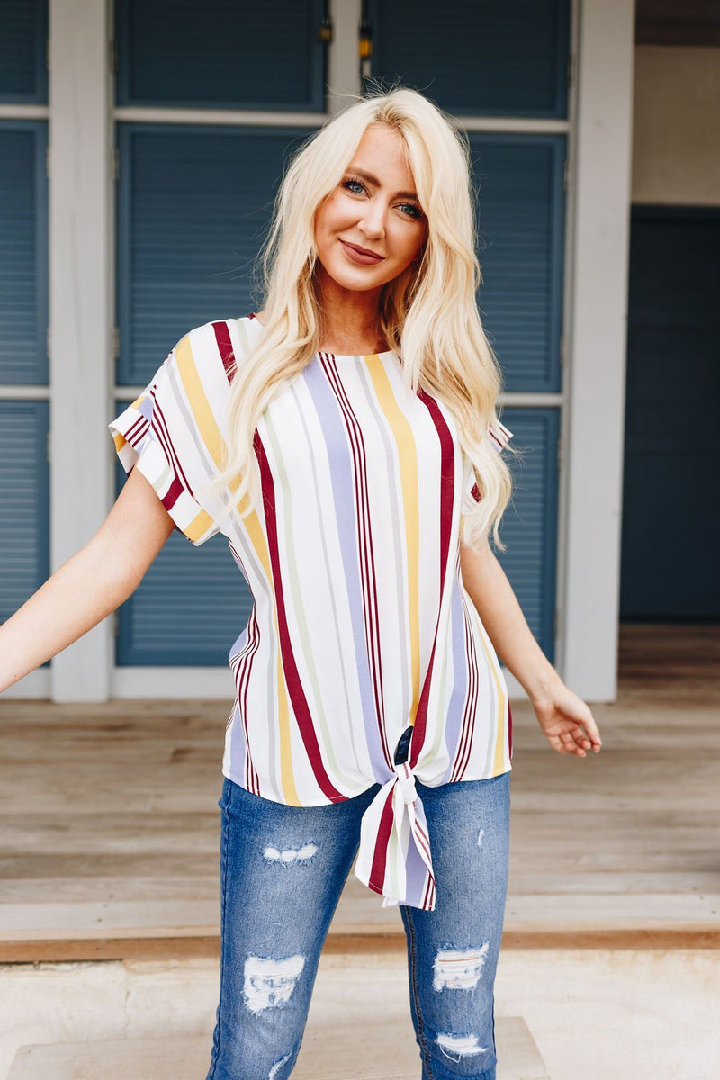 Striped Simplicity Tie-Front Top