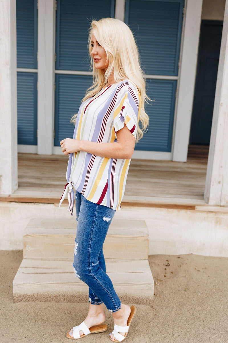 Striped Simplicity Tie-Front Top