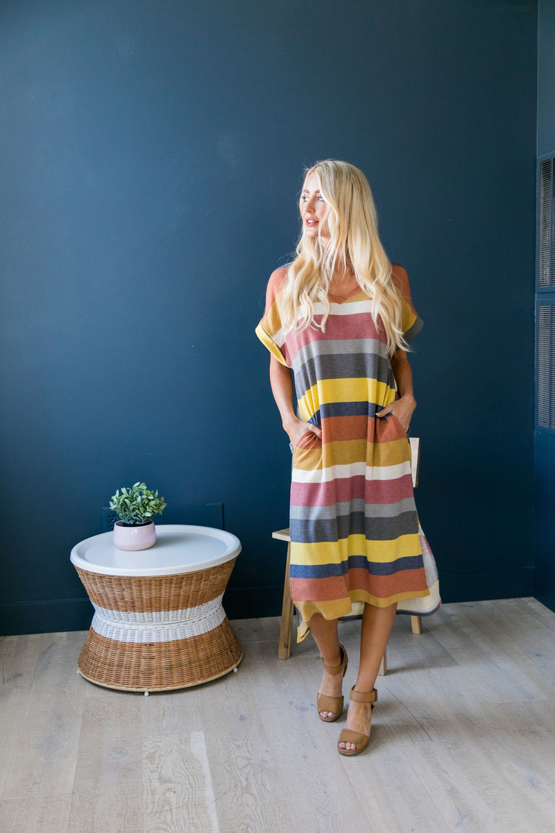 Sunset Beach Striped T-Shirt Dress