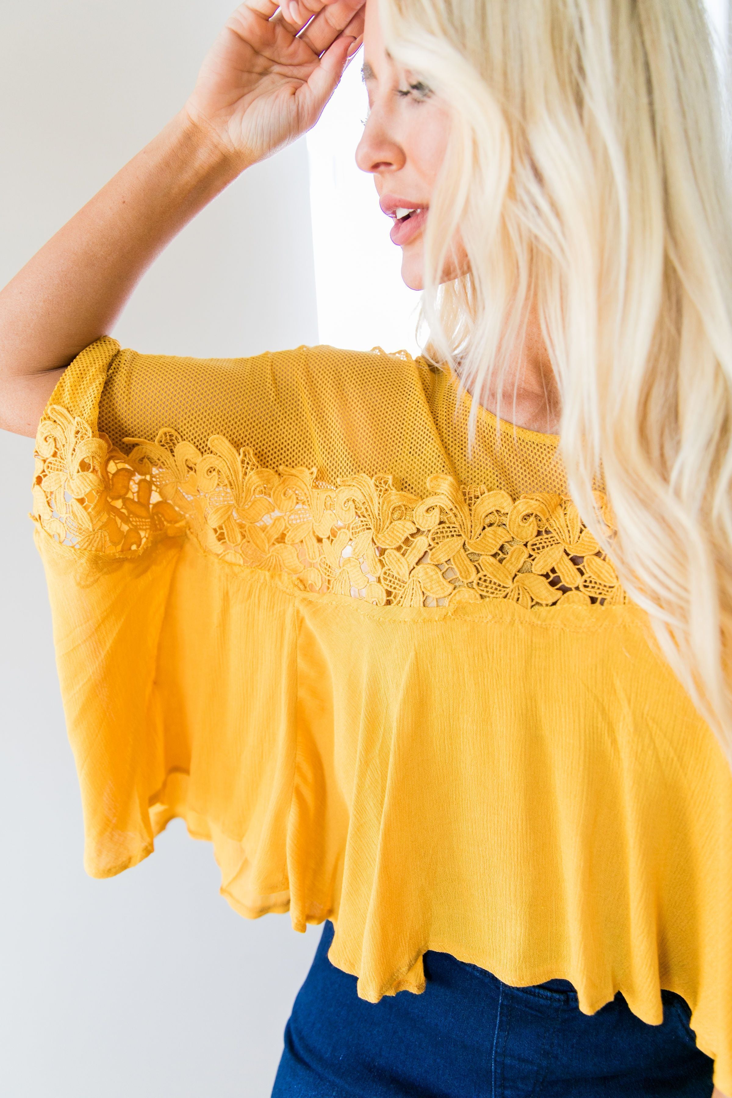Sweet As Honey Mesh + Lace Blouse - ALL SALES FINAL