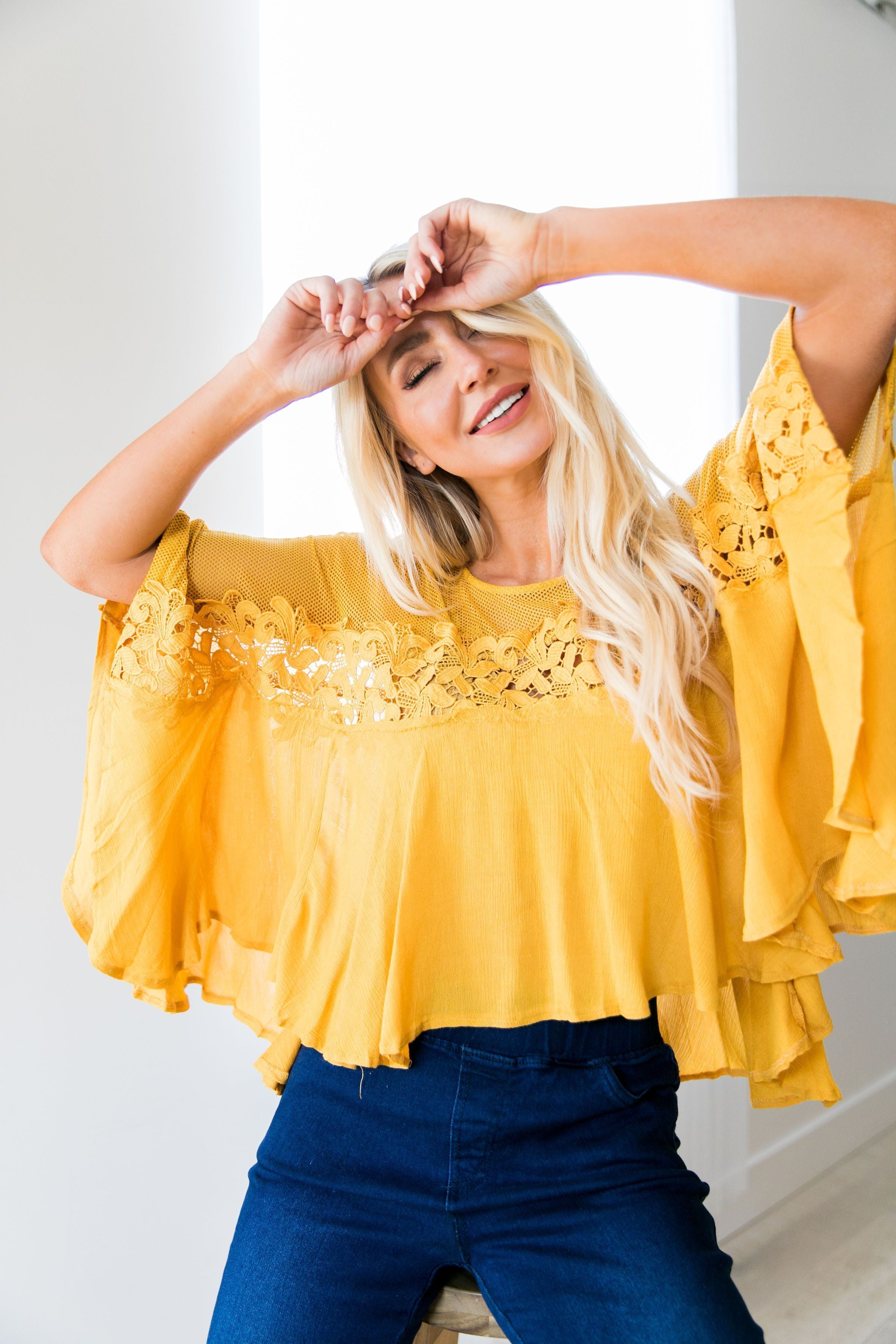 Sweet As Honey Mesh + Lace Blouse - ALL SALES FINAL