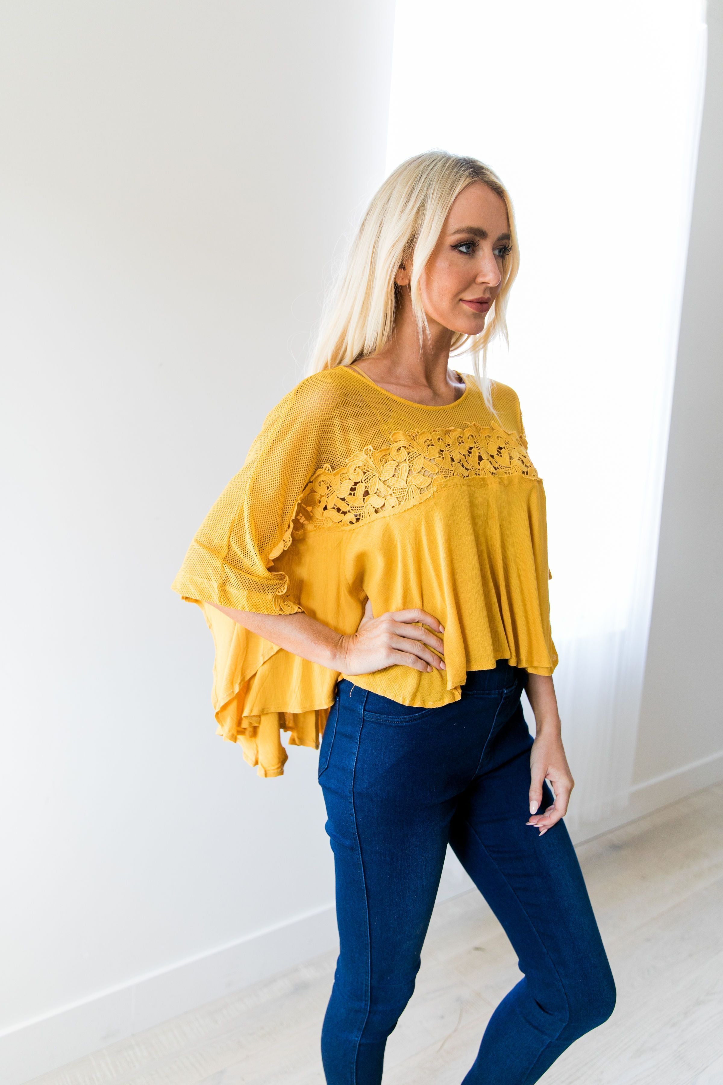 Sweet As Honey Mesh + Lace Blouse - ALL SALES FINAL