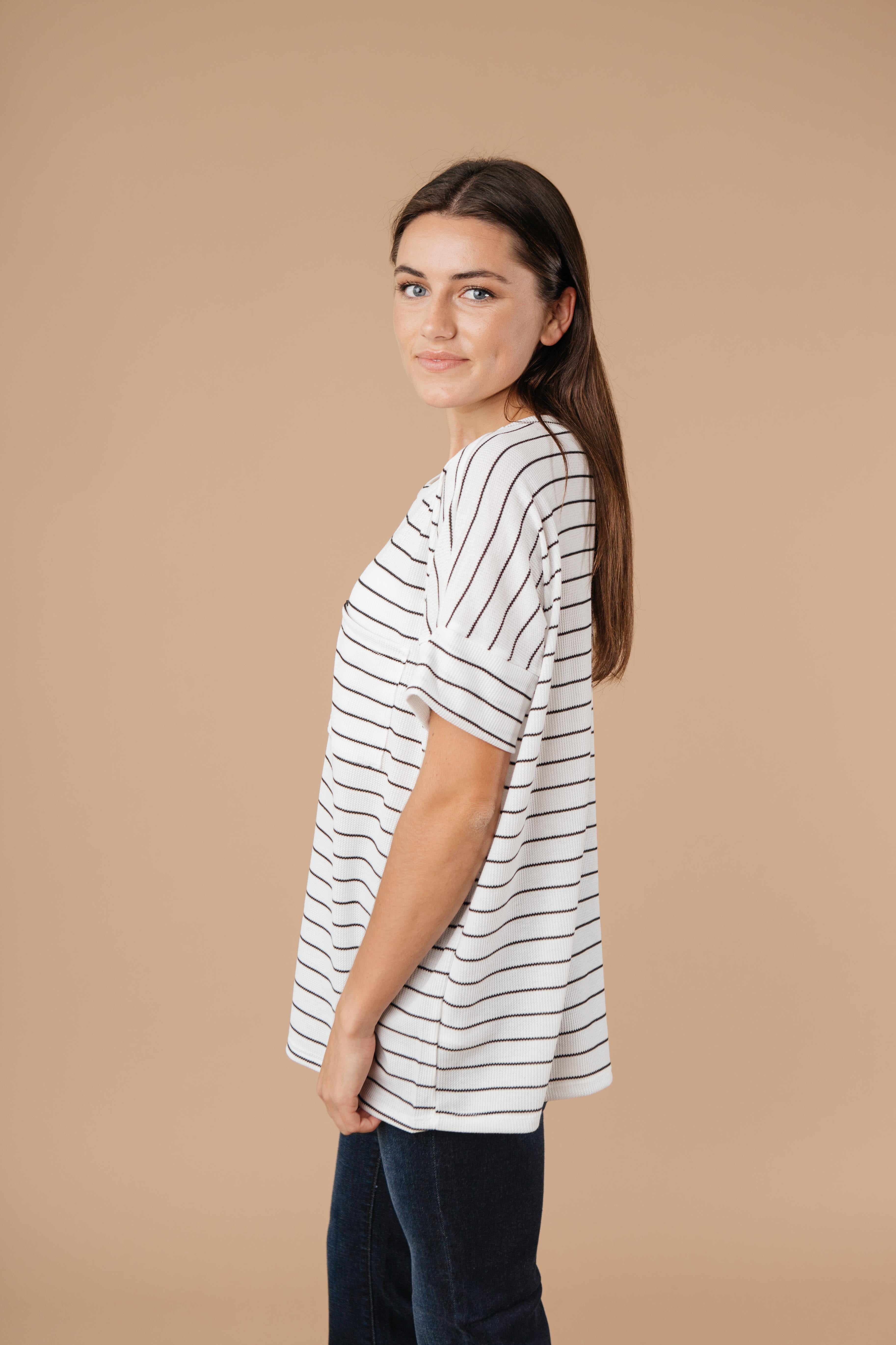 Tow The Line Striped Tee In Off White