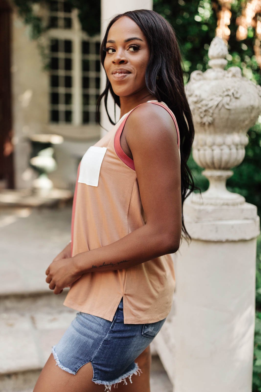 Half & Half Color Block Top In Autumn Sunset