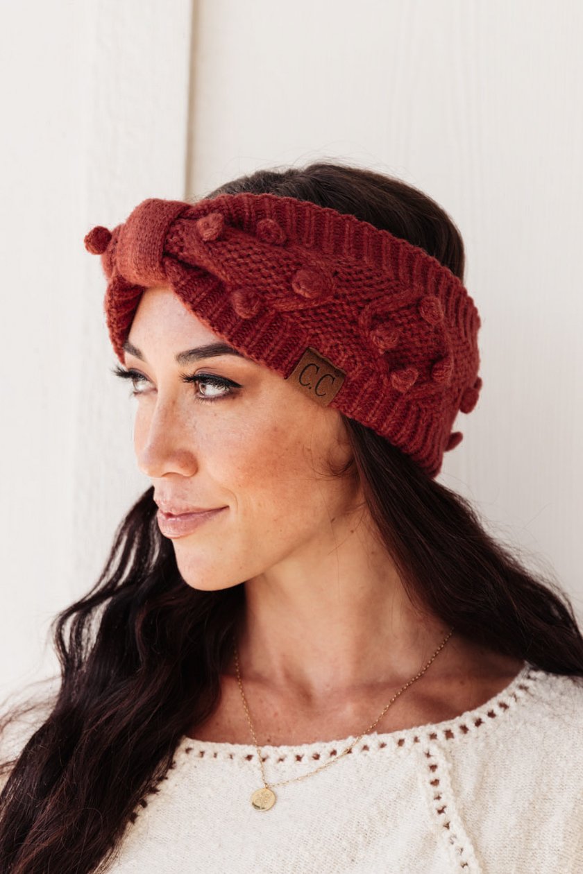 Pom Knit Head Wrap In Coco Berry