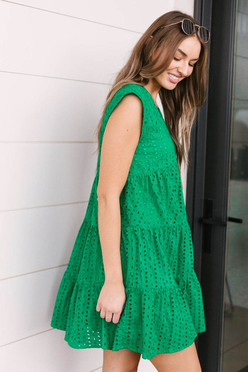 Warm Wishes Eyelet Dress in Green