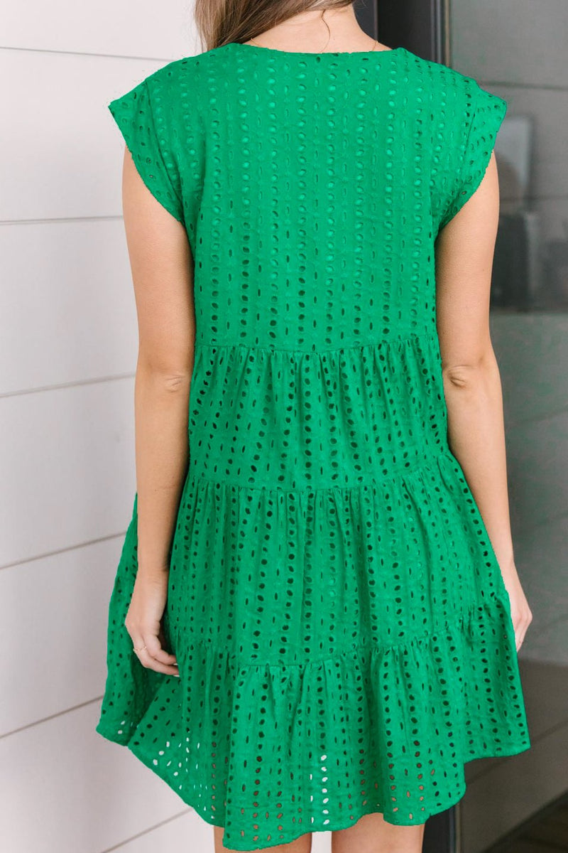 Warm Wishes Eyelet Dress in Green
