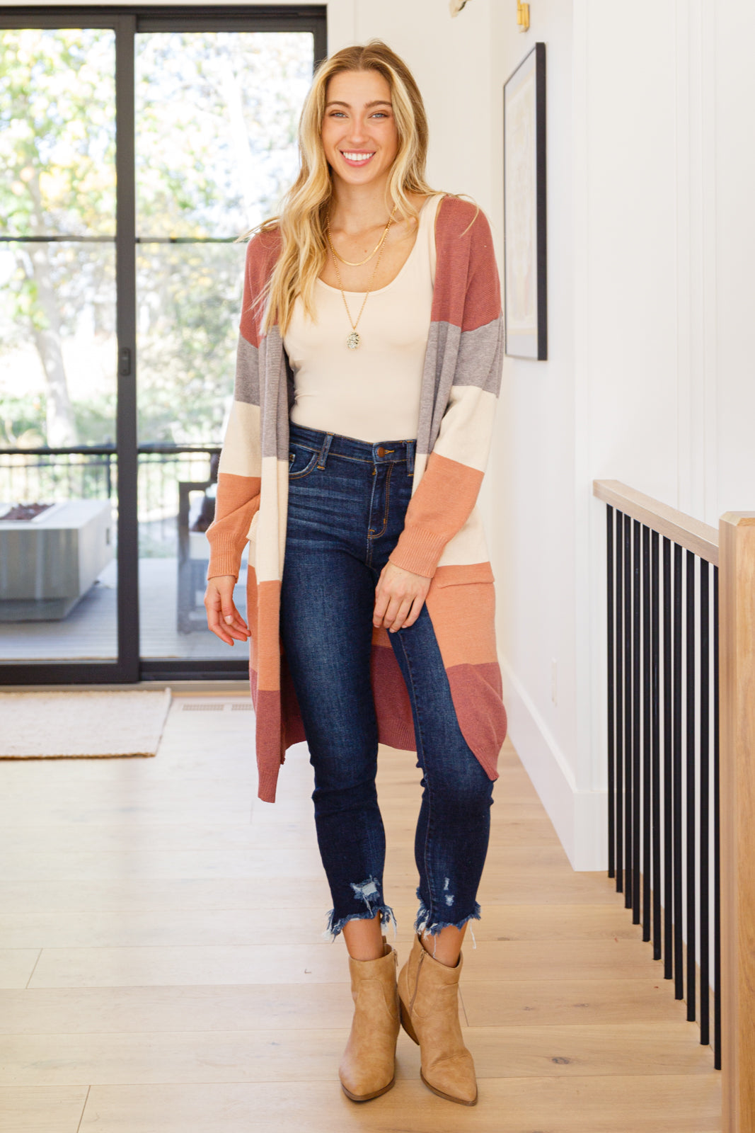 Warmest Soul Color Blocked Midi Length Cardi