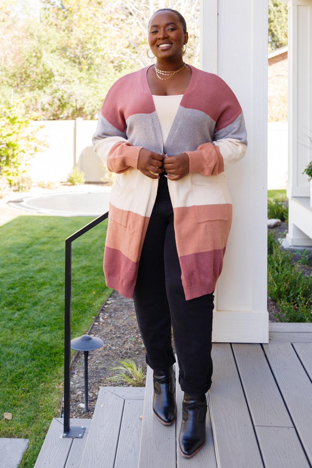 Warmest Soul Color Blocked Midi Length Cardi