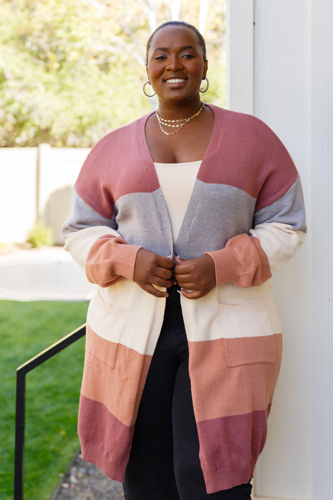 Warmest Soul Color Blocked Midi Length Cardi