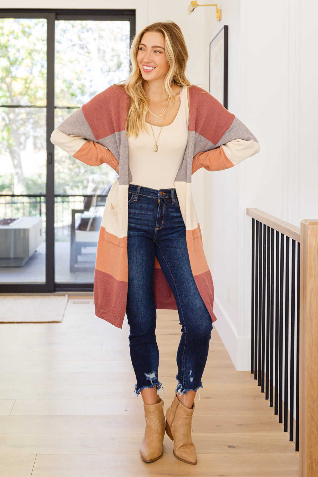 Warmest Soul Color Blocked Midi Length Cardi