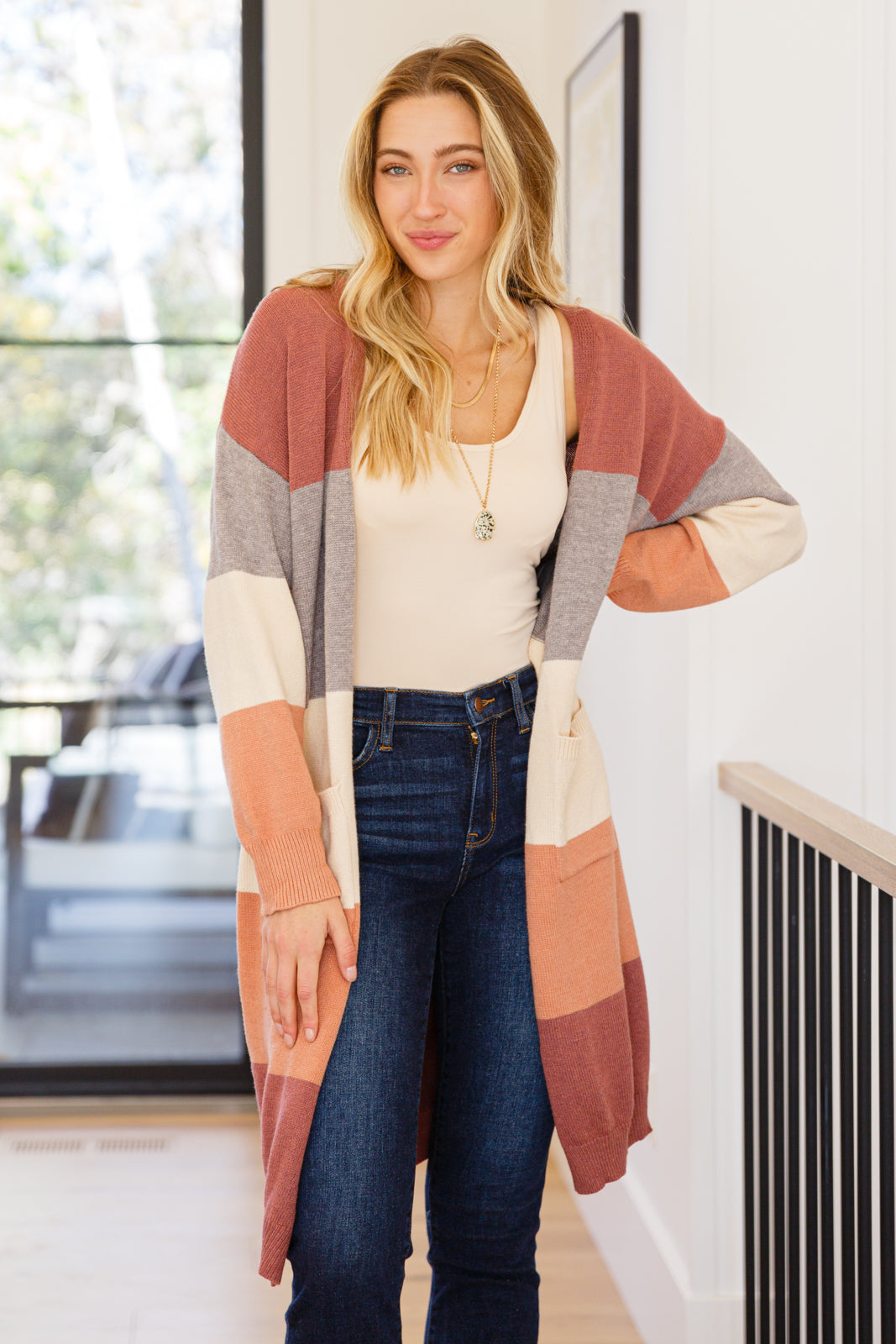 Warmest Soul Color Blocked Midi Length Cardi