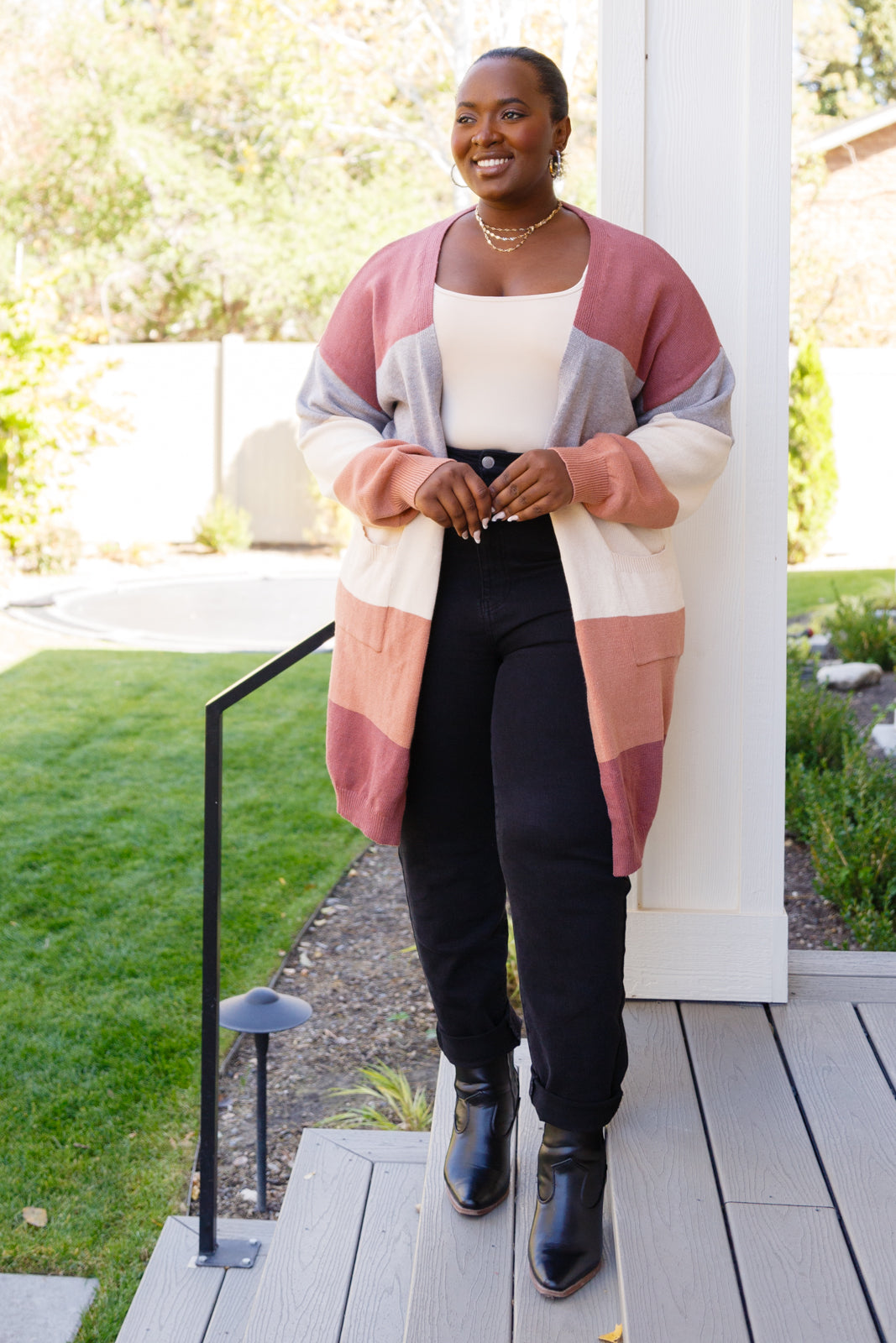 Warmest Soul Color Blocked Midi Length Cardi