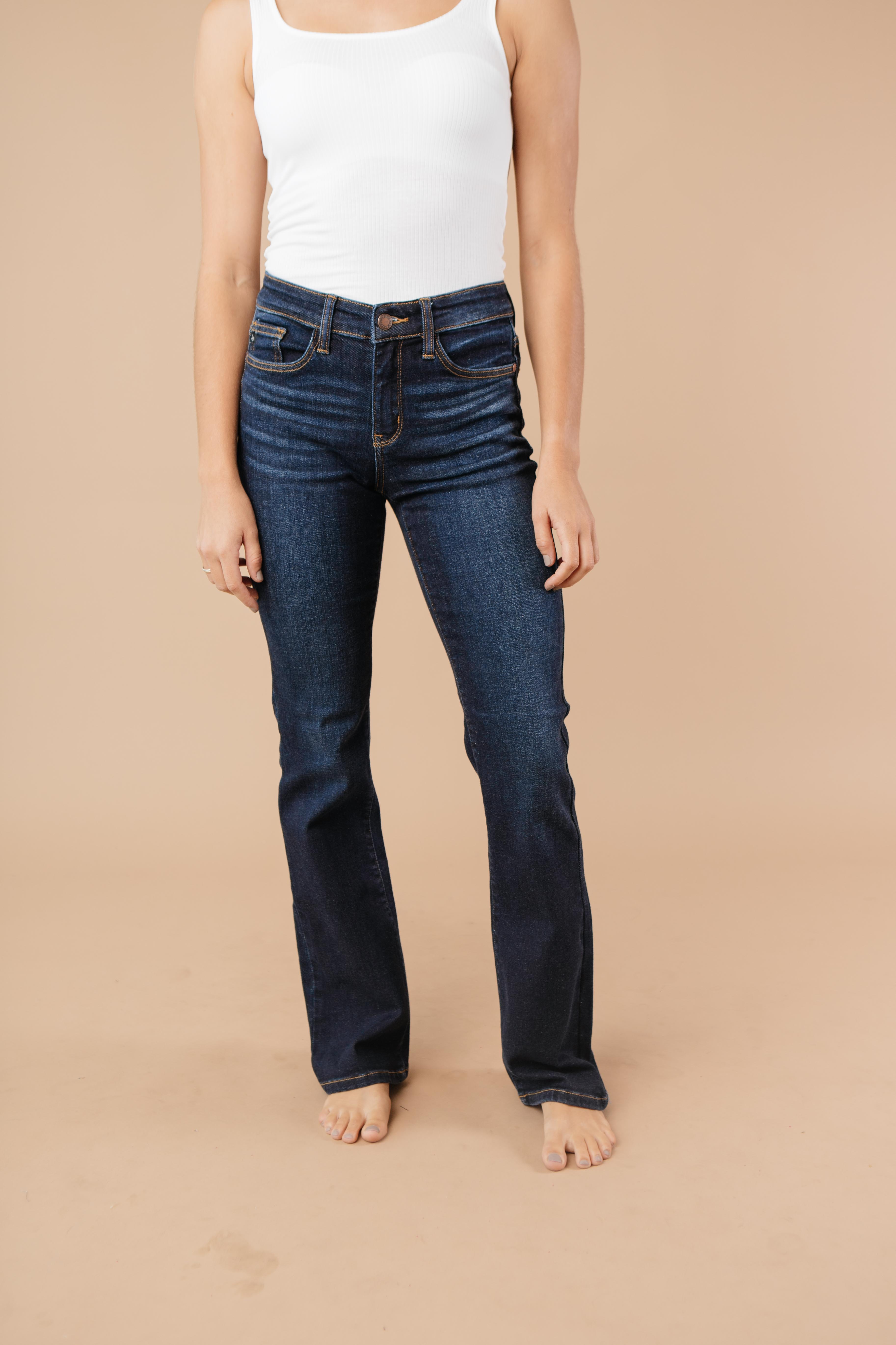 Whiskered Dark Wash Boot Cut Jeans