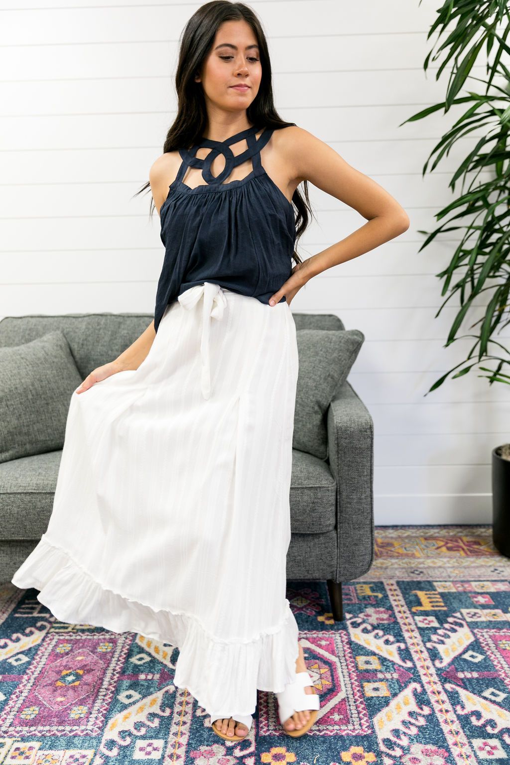White Ruffled Maxi Skirt